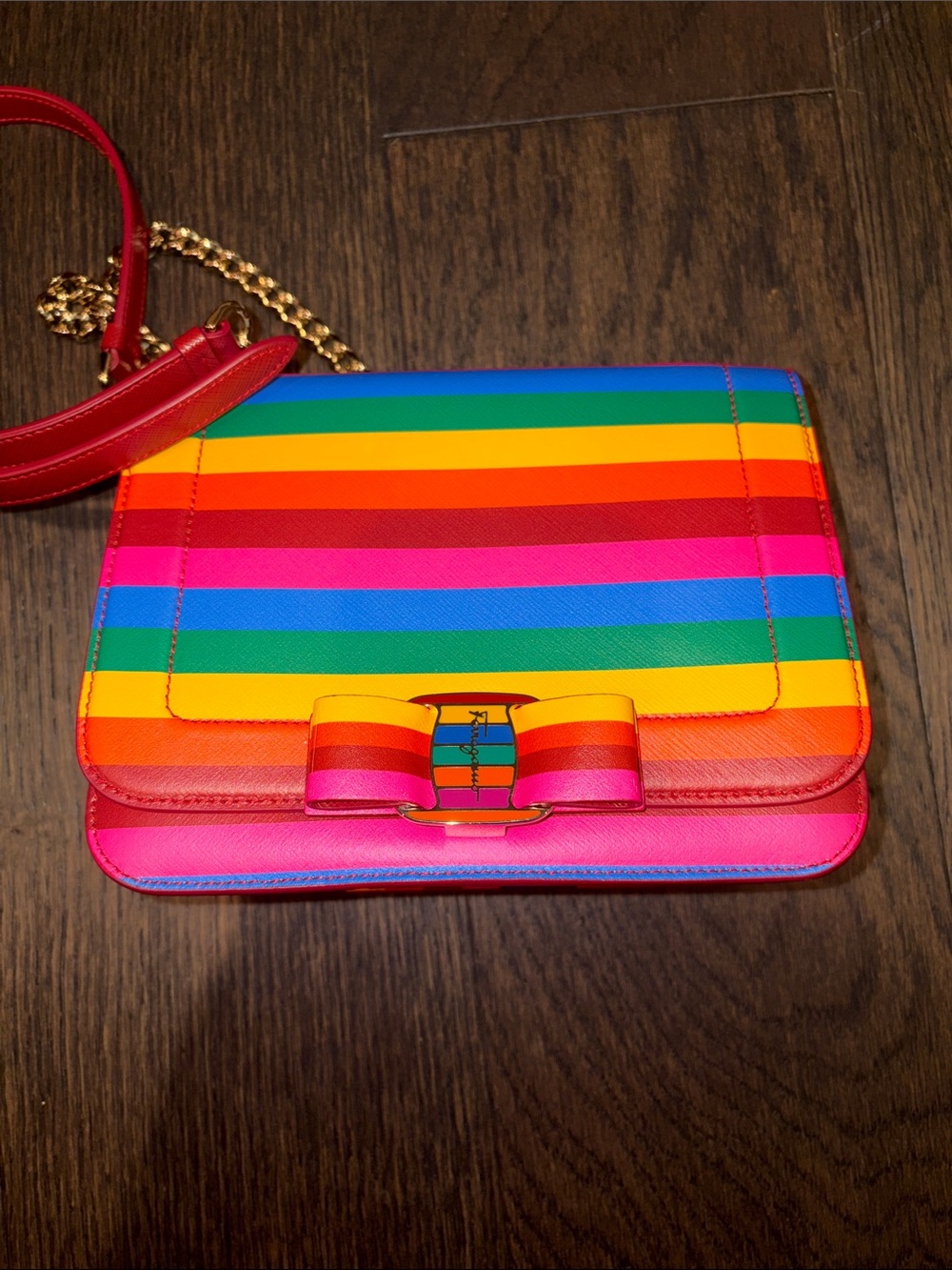 Salvatore Ferragamo Vala Striped Rainbow Crossbody Bag, limited edition